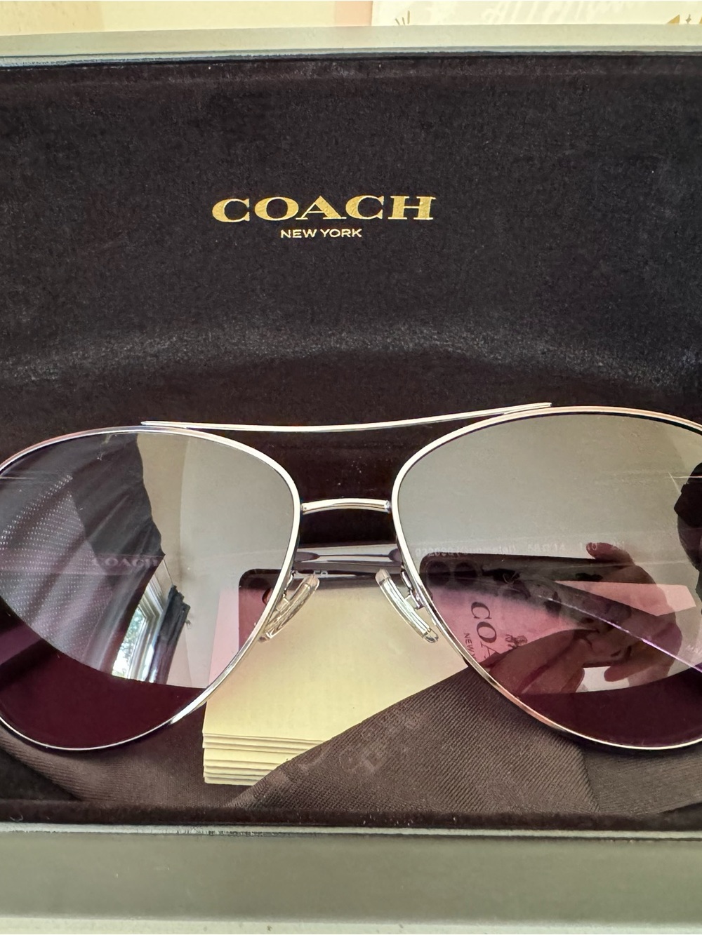 Coach Silver Aviator Sunglasses with Purple Gradient Lenses